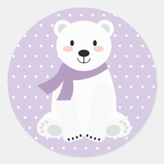 Meisje Polar Beer Baby shower Paarse Ronde Sticker (Voorkant)