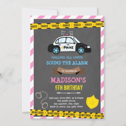 Meisje politie verjaardagsthema kaart (Voorkant)