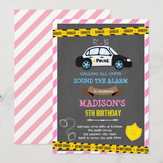 Meisje politie verjaardagsthema kaart (Voorkant / Achterkant)