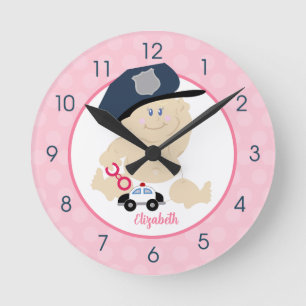 Meisje politieagent Baby Cop Roze Ronde Klok