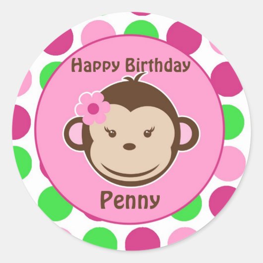 Meisje Polka Dot Monkey Stickers (Voorkant)