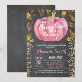 Meisje Pompoen Herfst Baby shower Gold Glitter Kaart (Voorkant / Achterkant)