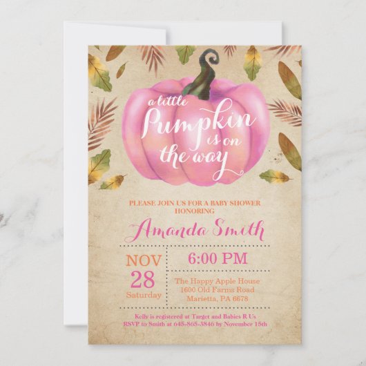 Meisje Pompoen Herfst Baby Shower Uitnodiging Rust (Voorkant)