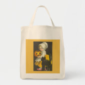 Meisje, pompoen, kat  Canvas tas Halloween (Voorkant)