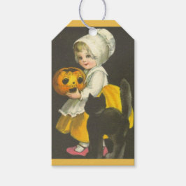 Meisje Pompoen Kat  Halloween Gift Labels Cadeaulabel