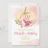 Meisje Pompoen Roze Goud Eerste Verjaardag Waterve Kaart (Voorkant)