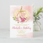 Meisje Pompoen Roze Goud Eerste Verjaardag Waterve Kaart (Staand voorkant)