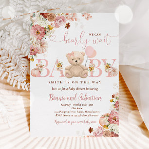 Meisje Pompoen Teddybeer Bloemrijke Herfst Baby Sh Kaart