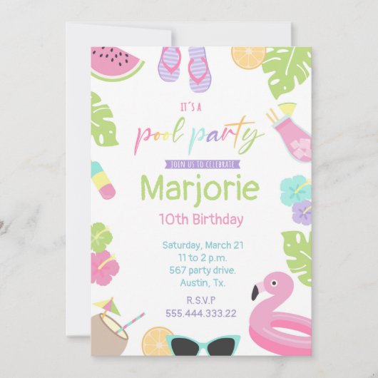 Meisje Pool partij, tropisch, flamingo vlotter Kaart (Voorkant)