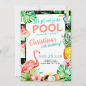 Meisje Pool Party Verjaardag Tropische Flamingo Kaart (Voorkant)