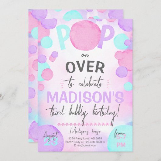 Meisje Pop Over Bubble Kaart (Voorkant / Achterkant)