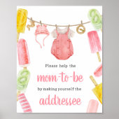 Meisje Popsicle Baby Shower Envelop Station Poster (Voorkant)