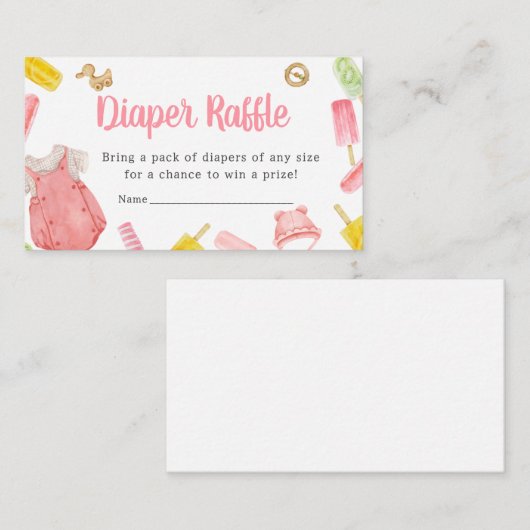 Meisje Popsicle Baby shower Luier Raffle Informatiekaartje (Voorkant / Achterkant)