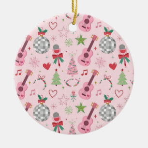 Meisje Popster Kerst Ornament Roze Gitaar Disco