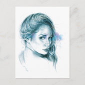 Meisje portret potlood tekening Blauw Briefkaart (Voorkant)