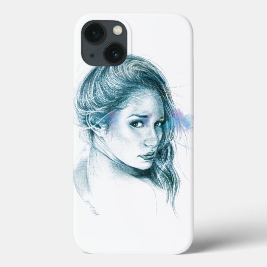 Meisje portret potlood tekening Blauw Case-Mate iPhone Case (Achterkant)