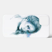 Meisje portret potlood tekening Blauw Case-Mate iPhone Case (Achterkant (horizontaal))