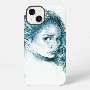 Meisje portret potlood tekening Blauw iPhone 13 Hoesje