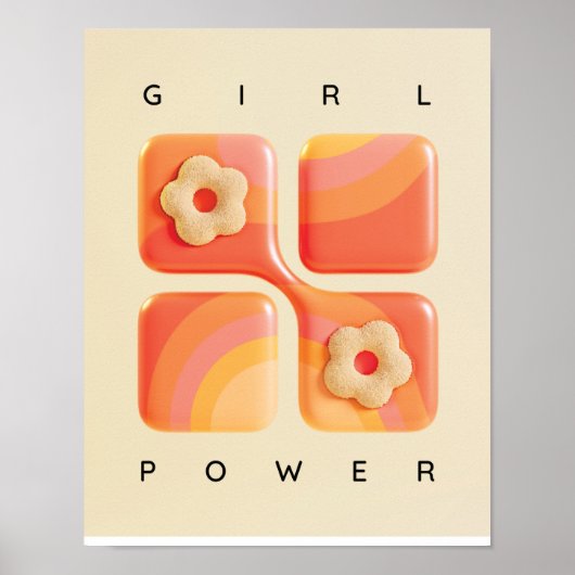 Meisje power poster, sinaasappel, geel en roze poster (Voorkant)