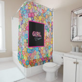Meisje Power | Roze Meisje Mooie Wildflower Vrouwe Douchegordijn (In situ)