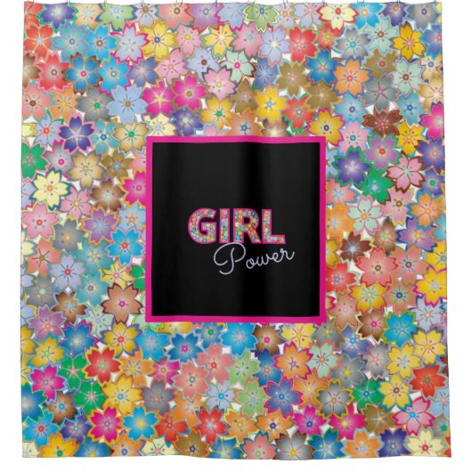 Meisje Power | Roze Meisje Mooie Wildflower Vrouwe Douchegordijn (Voorkant)