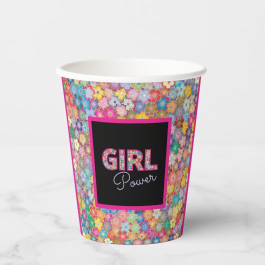 Meisje Power | Roze Meisje Mooie Wildflower Vrouwe Papieren Bekers (Voorkant)