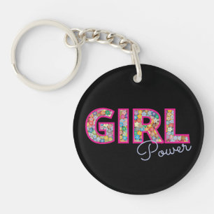 Meisje Power   Roze Meisje Mooie Wildflower Vrouwe Sleutelhanger