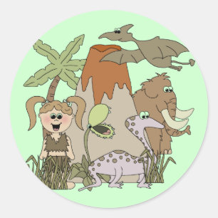 Meisje prehistorisch leven ronde sticker