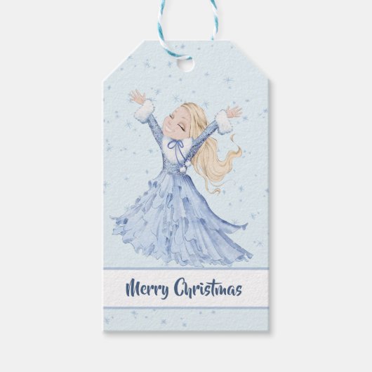 Meisje Prinses betoverd sneeuwvlok Kerstmis Cadeaulabel (Voorkant)