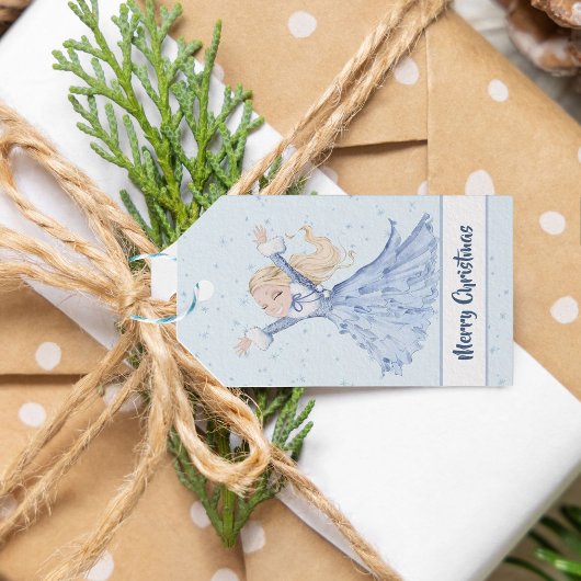 Meisje Prinses betoverd sneeuwvlok Kerstmis Cadeaulabel