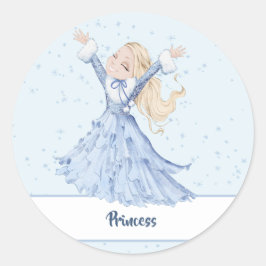 Meisje Prinses Betoverde Sneeuwvlokken Ronde Sticker