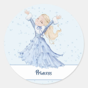 Meisje Prinses Betoverde Sneeuwvlokken Ronde Sticker