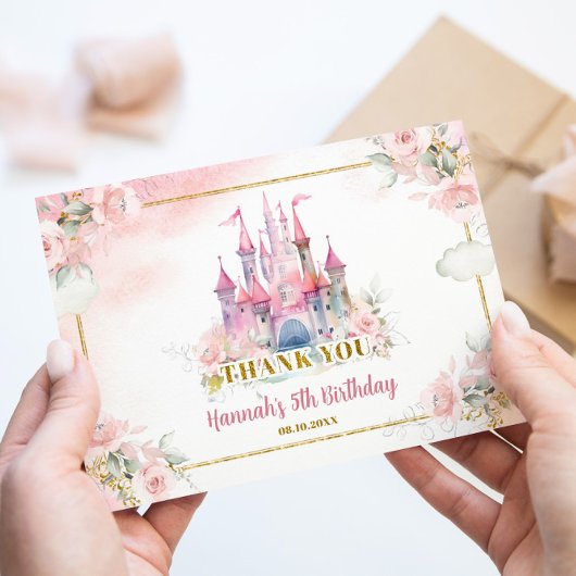 Meisje Prinses Koninklijk Kasteel 5e verjaardag Bedankkaart