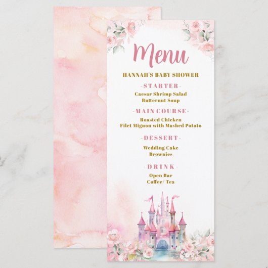 Meisje Prinses Koninklijk Kasteel vijfde verjaarda Menu (Voorkant / Achterkant)