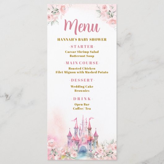 Meisje Prinses Koninklijk Kasteel vijfde verjaarda Menu (Voorkant)