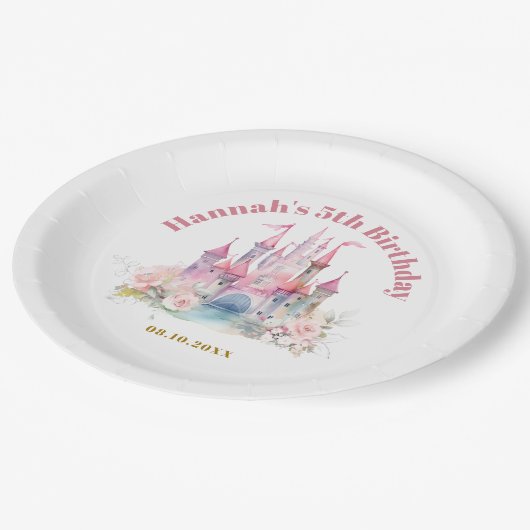 Meisje Prinses Koninklijk Kasteel vijfde verjaarda Papieren Bordje (Gekanteld)