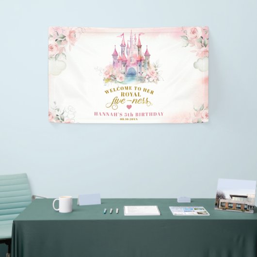 Meisje Prinses Koninklijk Kasteel vijfde verjaarda Spandoek (Beurs)