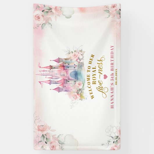 Meisje Prinses Koninklijk Kasteel vijfde verjaarda Spandoek (Verticaal)
