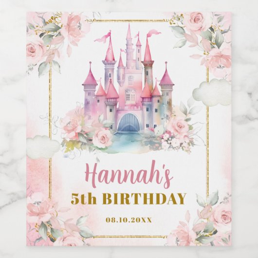 Meisje Prinses Koninklijk Kasteel vijfde verjaarda Wijn Etiket (Enkel label)