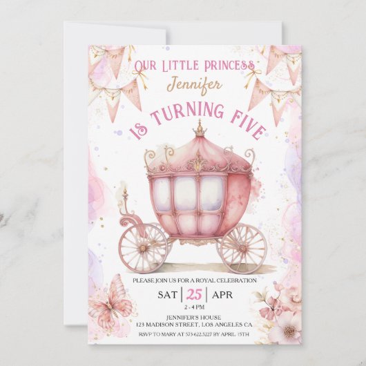 Meisje Prinses Ooit Op Een Tijd 5e Verjaardag Kaart (Voorkant)