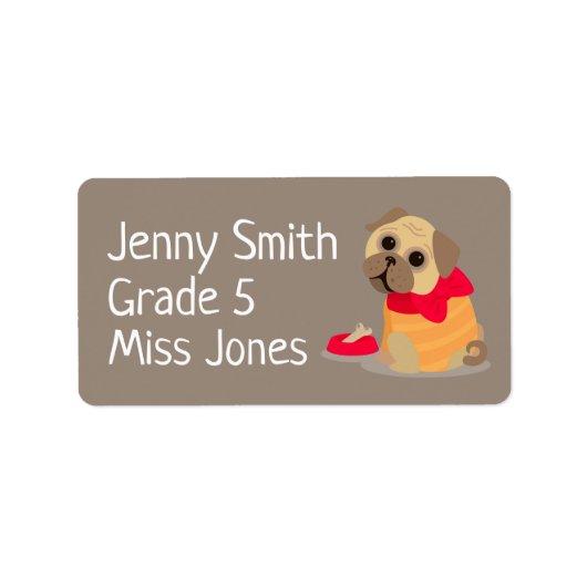 Meisje pug hond naam school boek labels (Voorkant)