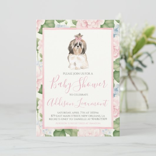 Meisje Puppy Dog Baby shower Kaart (Staand voorkant)