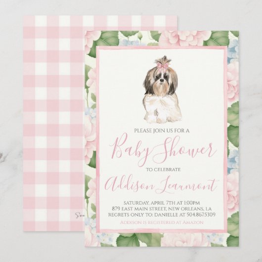 Meisje Puppy Dog Baby shower Kaart (Voorkant / Achterkant)