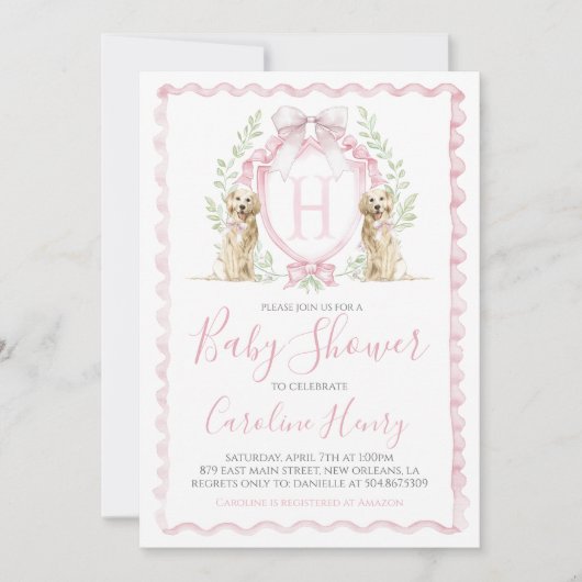 Meisje Puppy Hond Baby Shower Preppy Roze Gingham Kaart (Voorkant)