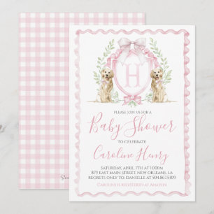 Meisje Puppy Hond Baby Shower Preppy Roze Gingham Kaart
