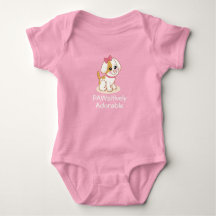 Meisje puppy hond met roze strik baby romper