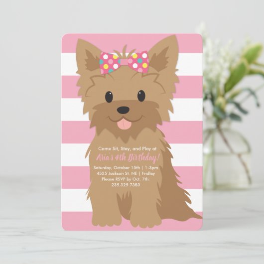 Meisje Puppy Verjaardagsfeest II Kaart (Staand voorkant)