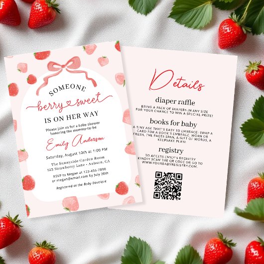 Meisje QR Code Berry Sweet All in One Baby shower Kaart