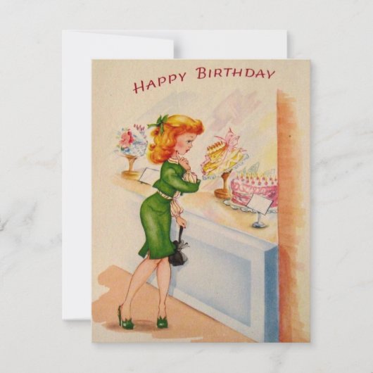 Meisje Raaminkopen Kijkend Verjaardagskaart Kaart (Voorkant)