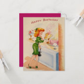 Meisje Raaminkopen Kijkend Verjaardagskaart Kaart (Voorkant / Achterkant in situ)